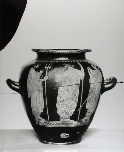Attic rödfigur stamnos föreställande Poseidon, Zeus och Hera, 525-400 f.Kr. (keramik) av Greek