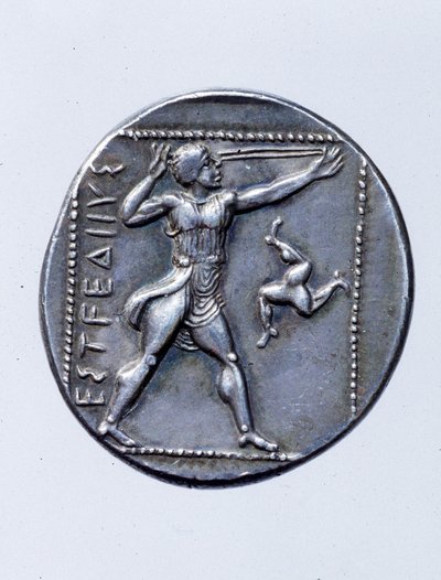 Mynt som föreställer en Sling Shooter (silver) av Greek