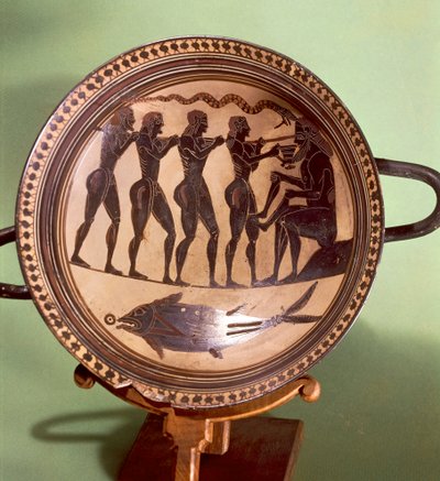 Bägare som visar Ulysses som förblindar Polyphemus, keramik med svarta figurer, Grekland, grekisk civilisation, 600-talet f.Kr. av Greek