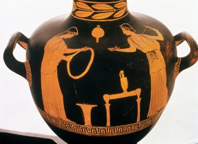 Detalj från en vinds rödfigur Hydria (keramik) av Greek