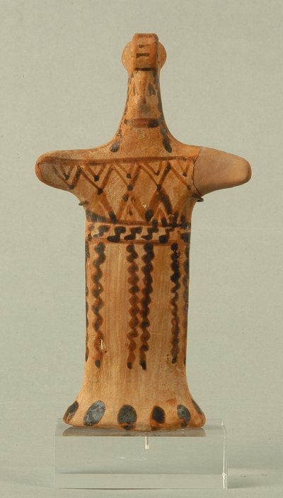 Statyett av en stående kvinnlig, boeotisk verkstad, arkaisk period (målad lera) av Greek