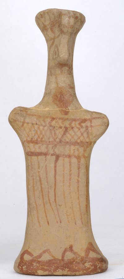 Statyett av en stående kvinnlig, boeotisk verkstad, arkaisk period (målad lera) av Greek