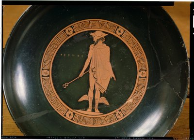 Grekisk kopp med röd figur, föreställande guden Hermes (keramik) av Greek