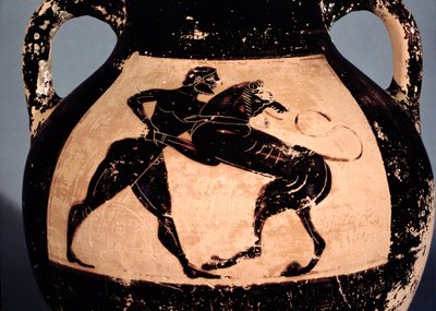 Herakles kämpar med det Nemeiska lejonet, detalj från en attisk svart-figur amfora (keramik) av Greek