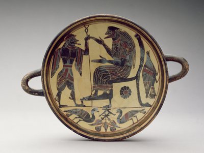 Lakonisk kylixbägare föreställande Zeus och Hermes, ca 550-530 f.Kr. (lera) (se även 288296 och 288298) av Greek