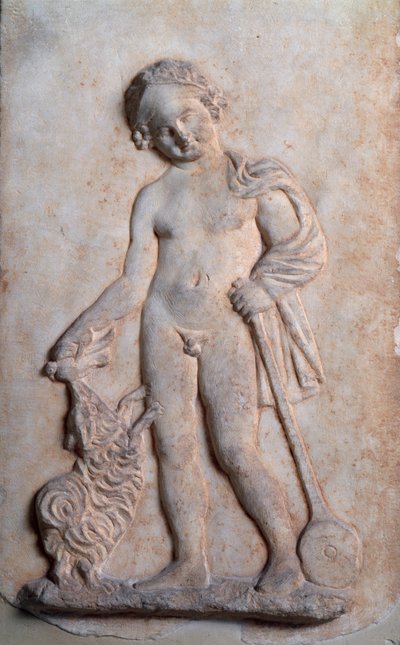 Magna graecia: liten pojke som leker, marmorrelief, 500-talet f.Kr av Greek