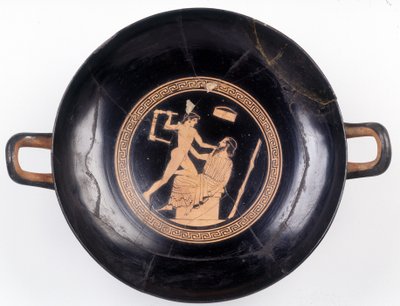 Målning på snitt: Representation av Heraklés som viftar med en stol för att slå ut sin musikmästare, 470 f.Kr. BNF, Medaljbyrå. av Greek