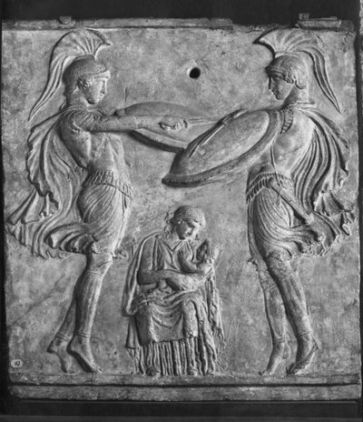 Plaque Campana, Dance of the Curetes, från Myrina, Mindre Asien (terrakotta) av Greek