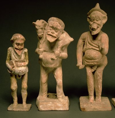 Statyetter av skådespelare och skådespelerskor, hellenistisk, ca 325-50 f.Kr. terrakotta detalj av 107996 av Greek