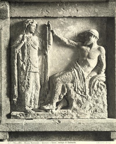 Zeus och Hera, metop från Temple E i Selinunte, Sicilien (marmor) (s/v foto) av Greek