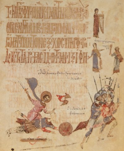 Add.19352 fol.191 David och Goliat, från Theodore Psalter av Greek School