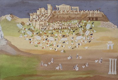 Första slaget vid Aten 1826, från det grekiska frihetskrigets bildhistoria av Greek School