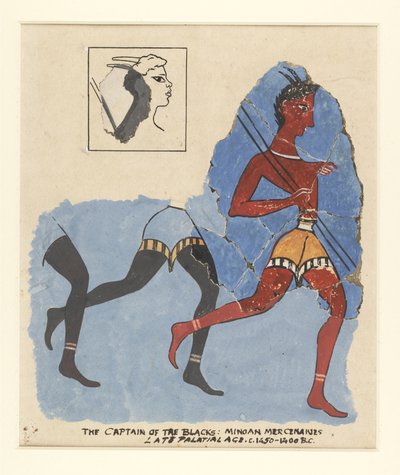 Fragment av en fresk från Knossos, med moderna restaurationer; soldater på flykt, c.1450-1400 f.Kr av Greek School