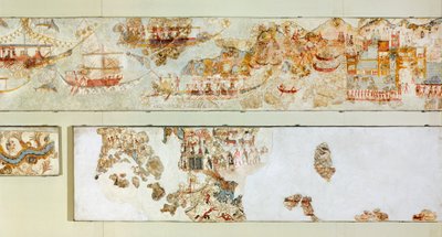 Sjöexpeditioner, Akrotiri fresk, Thera (idag Santorini), Grekland, minoiska civilisationen av Greek School