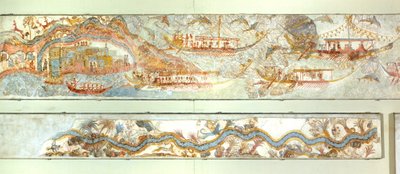 Sjöexpeditioner och flodlandskap, Akrotiri fresk, Thera (idag Santorini), Grekland, minoisk civilisation av Greek School