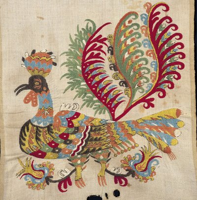 Del av ena kanten av ett lakan, från Skyros, Sporaderna (linne broderat med sidentråd) (detalj av 271905) av Greek School