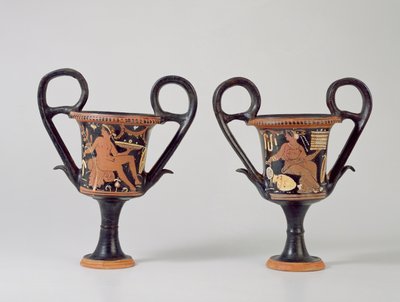 Rödfigur kantharos föreställande en ungdom och kantharos föreställande en kvinna, ca 310 f.Kr. (keramik) av Greek School