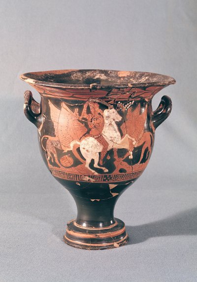 Krater med röd figur som visar amazoner och griffiner (keramik) av Greek School