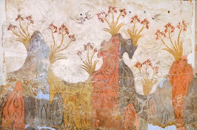Rum av liljor eller våren, Akrotiri fresk, Thera (idag Santorini), Grekland, minoiska civilisationen av Greek School