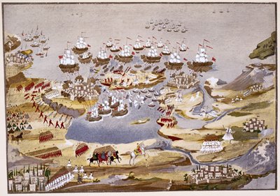 Siege and Naval Battle, plåt 13 från Pictorial History of the Greek Independence War of Independence av General Makryjannis av Greek School