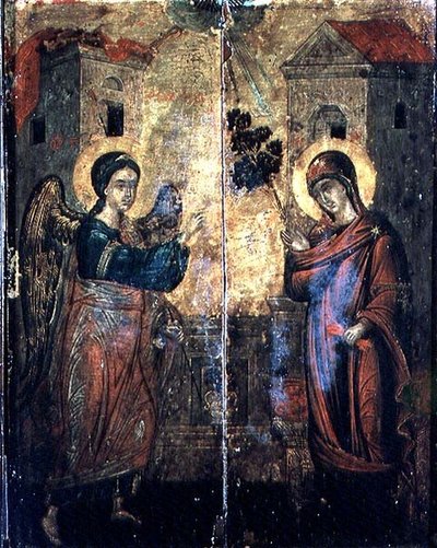 Bebådelsen (olja på två paneler) av Greek School