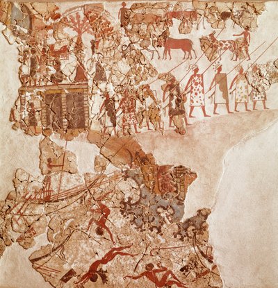 Libyers död, Akrotiri fresk, Thera (idag Santorini) (Grekland), minoiska civilisationen av Greek School