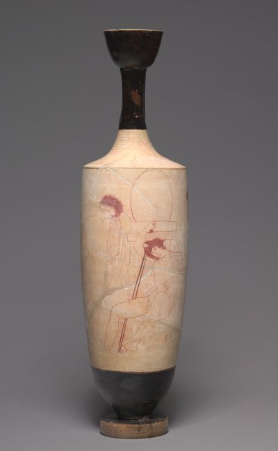 Lekythos med vit botten (oljekanna för begravning), ca 420 f.Kr (målad terrakotta) av Greek School