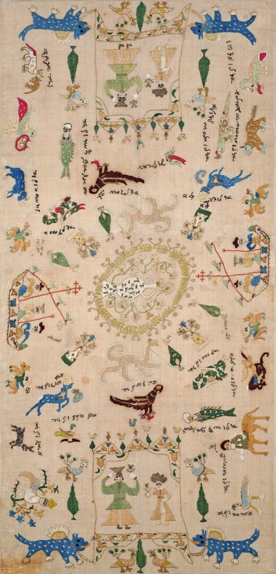 Sampler, från Ioannina, Ipeiros, 1700-1800-talet (linne broderat med sidentrådar) av Greek School