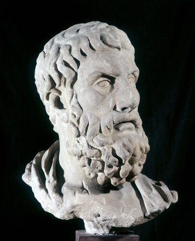 Porträtt av Epicure (341 f.Kr. - 270 f.Kr.), grekisk filosof, grundare av epikurismen. Baracco-museet, Rom. av Greek or Roman