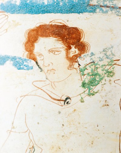 Vitmald keramik, Attic lekythos som skildrar begravningsscen med krigare före graven, detalj av Greek School