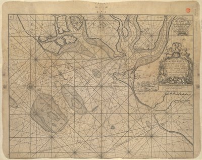 Sjökort över Nordsjön tillägnat "Ye Honble Samuel Pepys Esq by Captain Greenvil Collins Hydrog to the King 1686 av Greenvile Collins
