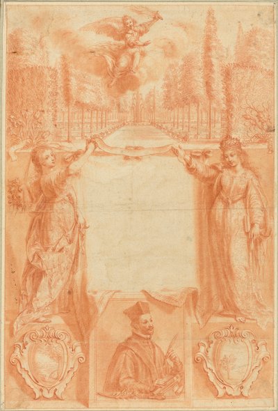 Ett utkast till en Frontispiece: "Viridarium sacrae ac profanae eruditionis av Gregoire Huret