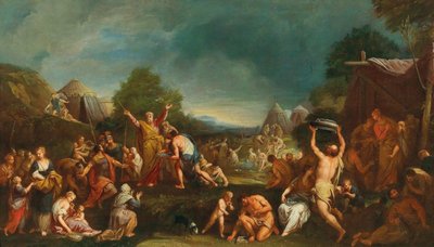 Israeliterna samlar Manna. av Gregorio Lazzarini