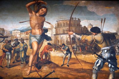 Kristi kloster. Sankt Sebastians martyrskap, av den portugisiske målaren Gregorio Lopes. Tomar. Portugal. av Gregorio Lopez