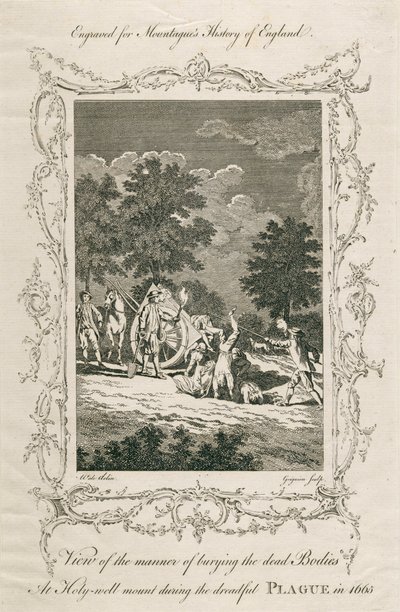 Begravning av pestoffer, Holywell Mount, Shoreditch, London, 1665 c sent 1700-tal av Grignion