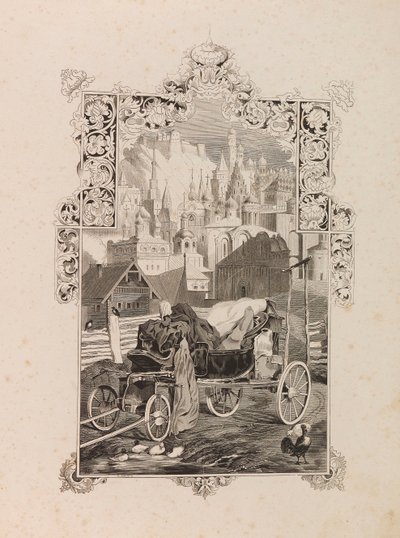 Frontispice till romanen Tarantas The Tarantass av Vladimir Sollogub, 1845. av Grigori Grigorevich Gagarin