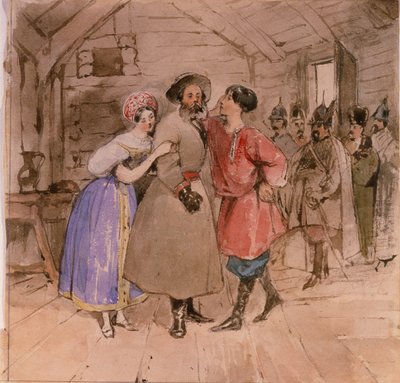 Scen från operan Ett liv för tsaren Ivan Susanin av M. Glinka, slutet av 1830-talet av Grigori Grigorevich Gagarin