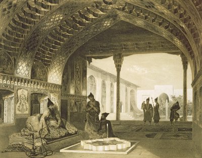 Spegelsalen i Palace of the Sardar of Yerevan, Armenien, skylt 17 från en bok om Kaukasus, graverad av Charles Claude Bachelier och Celestin Francois Nanteuil (1813-73) pub. av Alfred av Grigori Grigorevich Gagarin