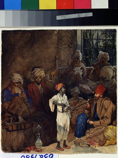 ""Ett värdshus i Izmir i Turkiet"" (Kaffehus i Smyrna) Akvarell av Grigori Gagarin (Gagarin) (1810-1893) 1835 State A. Pushkin Museum of Fine Arts Moskva av Grigori Grigorevich Gagarin