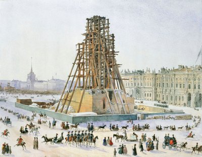 Alexanderkolonnen i byggnadsställningar, 1833. av Grigori Grigorievich Gagarin