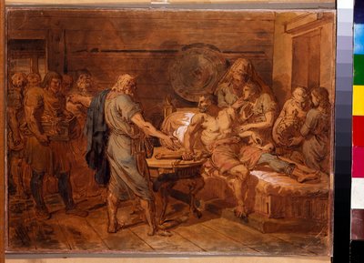 Kuzma Minins (död 1616) vädjan till prins Dmitri Pozharsky (1577-1642) - Verk av Grigori Ivanovich Ugryumov (Ugrioumov) (1764-1823), akvarell och vitt på papper, cirka 1800 (31,6x42 cm) - (Kuzma Mini) - (Kuzma Mini) prinsen Dmitrij Pozharsky, Wat av Grigoriy Ivanovich Ugryumov
