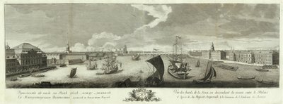 Utsikt över Neva nedströms mellan Vinterpalatset och Vetenskapsakademiens bok till 50-årsdagen av St Petersburg, 1753 av Grigory Anikeevich Kachalov