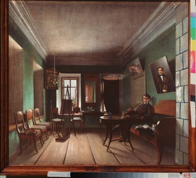 Interiör av Bykovs hus - Målning av Grigori Vasilyevich Yurov (?-efter 1896), olja på duk, cirka 1850, rysk konst av Grigory Vasilievich Yurov