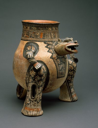 Jaguarfartyg, nordvästra Costa Rica, sen period VI, 1200-1400 (lergods med polykrom slipmålning) av Guanacaste Nicoya Culture Guanacaste Nicoya Culture