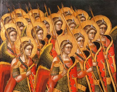 Beväpnade änglar, av Guariento (aktiv 1338-död 1367 eller 1370), detalj av Guariento di Arpo