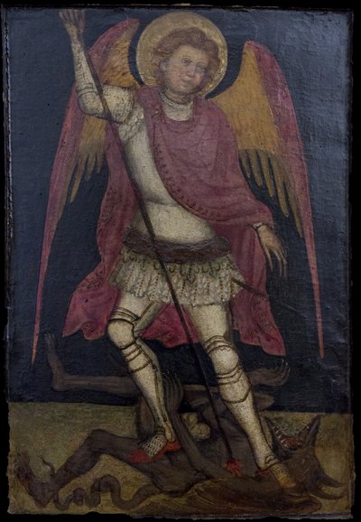 Ärkeängeln St Michael kämpar mot Satan. av Guariento di Arpo