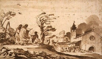 PD.1-1987 Landskap med begravningsprocession (bläck & tvätt) av Guercino