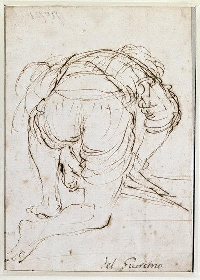 Man på knä - blyertsteckning av Guercino