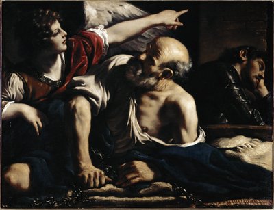Sankt Peter befriar av en ängel - Olja på duk, cirka 1622 av Guercino