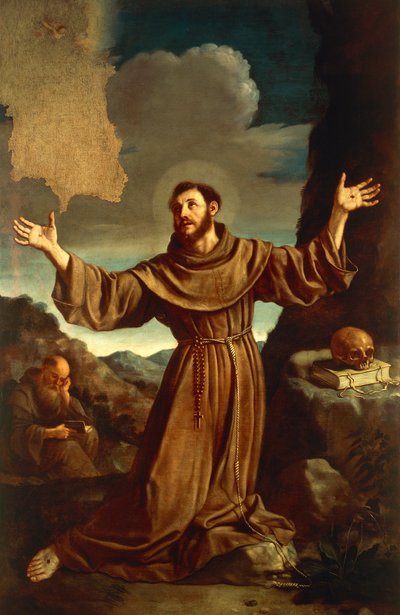 St. Franciskus av Assisi tar emot Stigmata (olja på duk) av Guercino